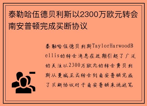 泰勒哈伍德贝利斯以2300万欧元转会南安普顿完成买断协议